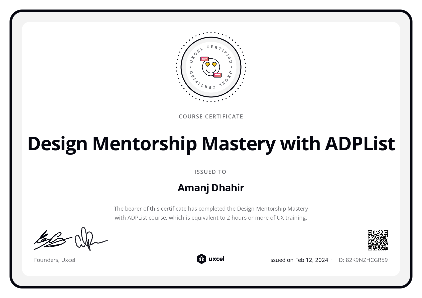 Amanj Dhahir's certificate
